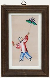 Framed 19th Century Gouache - The Butterfly Kite