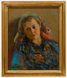Vera Aleksandrovna Lyubimova (1918-2010) - Framed Oil, Woman in a Headscarf
