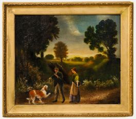 Framed 19th Century Oil - Walking Home