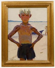Vladimir Mikhailovich Klenov (1932-2009) - Framed 1962 Oil, Petya at the Beach
