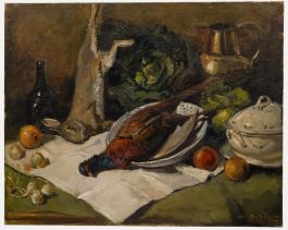 Luc De Decker (1907-1982) - Oil, Still life with Game, Vegetables & Crockery