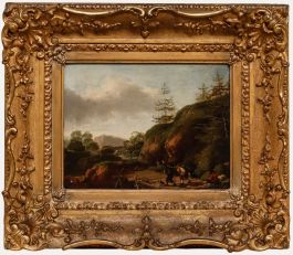 Framed 18th Century Oil - Travellers on a Hike