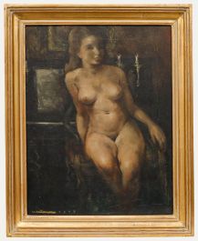 Framed 1945 Oil - Nude Joanna