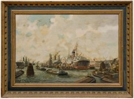 Evert Moll (1878-1955) - Framed Early 20th Century Oil, Rotterdam Harbour