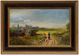 After Carl Spitzweg (1808-1885) - Framed Oil, Walking into Town