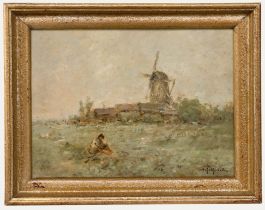 Josef Helmut Schilhabel (1896-1970) - Dutch School Oil, Meadow by the Mill