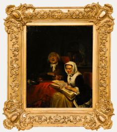 Dutch School 1852 Oil - Reading the Bible