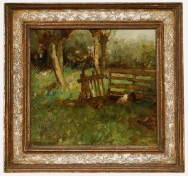 Aris Knikker (1887-1962) - Early 20th Century Oil, Chickens in an Orchard
