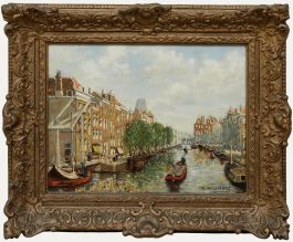 Pieter J. A. Wagemans (1879-1955) - Framed Oil, Waterway in Amsterdam