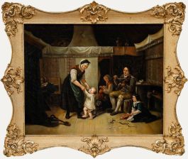 Fine Dutch School 19th Century Oil - Baby's First Steps