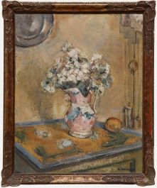 Andrée Heupgen (1902-1993) - Framed Oil, White Flowers in a Faience Pitcher