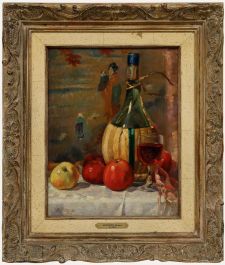 Frans Lejeune (1879-1963) - Framed Oil, Still Life of Wine & Apples