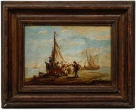 Framed 19th Century Oil - Fishermen at Low Tide