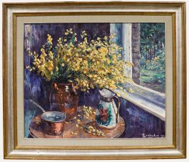 A. Destordeur - Framed Mid 20th Century Oil, Flowers by the Window Sill