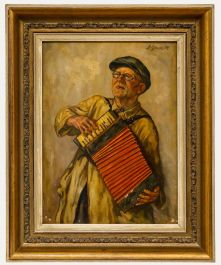 Bernhard Gauer (1882-1955) - Framed Mid 20th Century Oil, Accordion Player