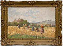Hermann Reisz (1865-1920) - Early 20th Century Oil, Gathering the Harvest