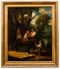 Spanish School Framed 19th Century Oil - A Moment with Father