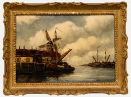 Jan Van Couver (1836-1909) - Framed Late 19th Century Oil, A Quiet Dutch Estuary