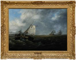 Attrib. James Wilson Carmichael (1800-1868) - Framed Oil, Vessels Off A Coast