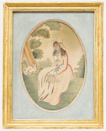 Framed Early 19th Century Silkwork - The Young Shepherdess