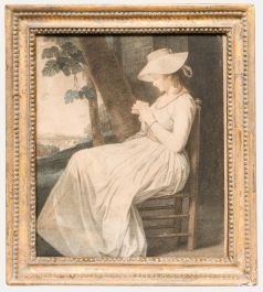 After George Romney - 1787 Stipple Engraving, Miss Vernon as The Seamstress