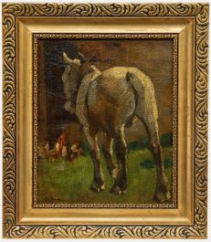 Early 20th Century Oil - Workhorse and Chickens