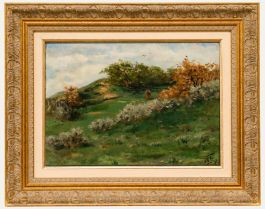Framed 1897 Oil - Up the Hill