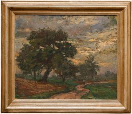 Early 20th Century Oil - Walking at Dusk