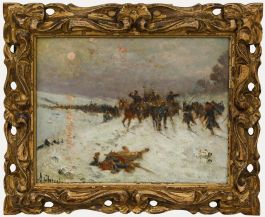 Alphonse Charles Chigot - Early 20th Century Oil, Snowy Battlefield