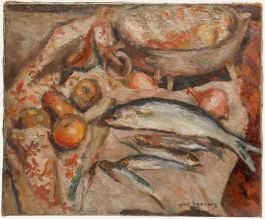 Paul Hannaux - Mid 20th Century Oil, Still Life with Fish, Onions & Fruit