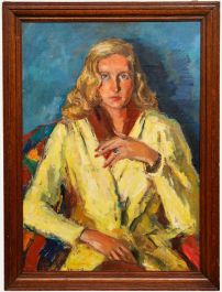Paul Hannaux - Mid 20th Century Oil, Portrait of a Woman in a Yellow Jacket