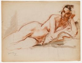 Paul Hannaux - Early 20th Century Sanguine, Pensive Nude
