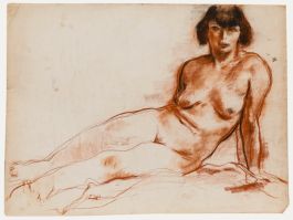 Paul Hannaux - Early 20th Century Sanguine, Nude in Red