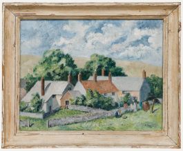 Mary Duncan - 1950 Oil, Hanging Out the Washing