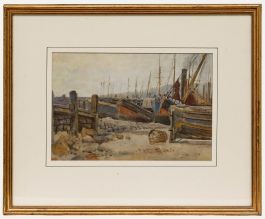 Richard Wane - 1884 Watercolour, Beached Fishing Boats