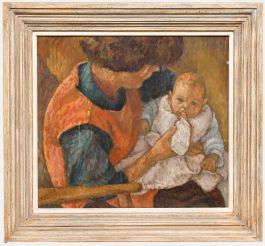 Elizabeth Waterhouse - Framed 1964 Oil, Mother & Child: Baby Tessa Mellon