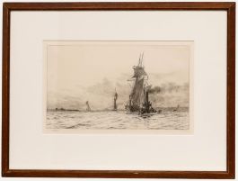 William Lionel Wyllie - Framed Early 20th Century Etching, Slipping the Tow Rope