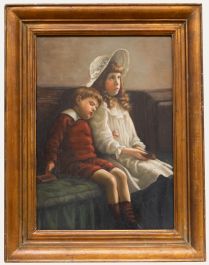 Mid 20th Century Oil - Brother and Sister in Church