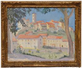 Framed 20th Century Oil - Mediterranean Townscape