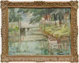 Framed Mid 20th Century Oil - Rowing Boat on the Canal