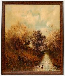 Framed 19th Century Oil - Ducks on the Water