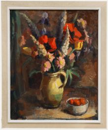 Ewoud de Kat - Framed Mid 20th Century Oil, Flowers in a Stoneware Jug