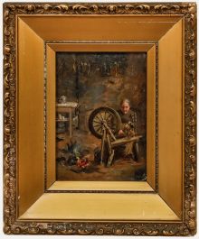 Mary Elizabeth Berry (1870-1940) - Early 20th Century Oil, Skye Crofter Spinning