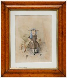 Victorian 1854 Watercolour - Young Boy with a Whip and Top