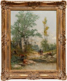 Fritz Von Heider - Late 19th Century Oil, Foragers in a Woodland
