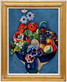 Boris Smirnoff - Framed Mid 20th Century Oil, Still Life of Fruit & Flowers