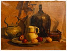 W. Wagner - Early 20th Century Oil, Still Life with Vessels and Fruit