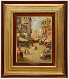 Vincenzo Curtiello - Early 20th Century Oil, Neapolitan Market