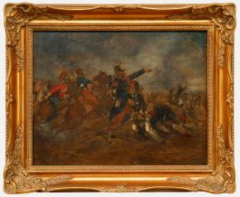 Framed 19th Century Oil - Napoleonic Battle Scene