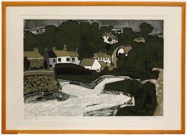 Graham Clarke - Framed 20th Century Linoprint, Helford